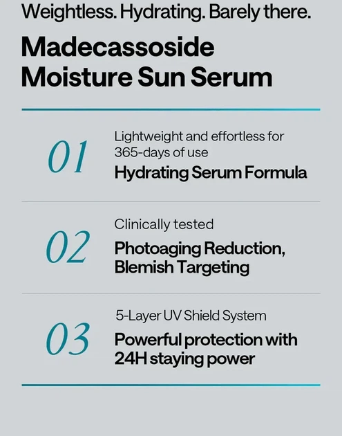 Сонцезахисна сироватка MEDIHEAL Madecassoside Moisture Blemish Repair Sun Serum SPF50+ 50 g — захист від сонця, зволоження та відн - изображение 4