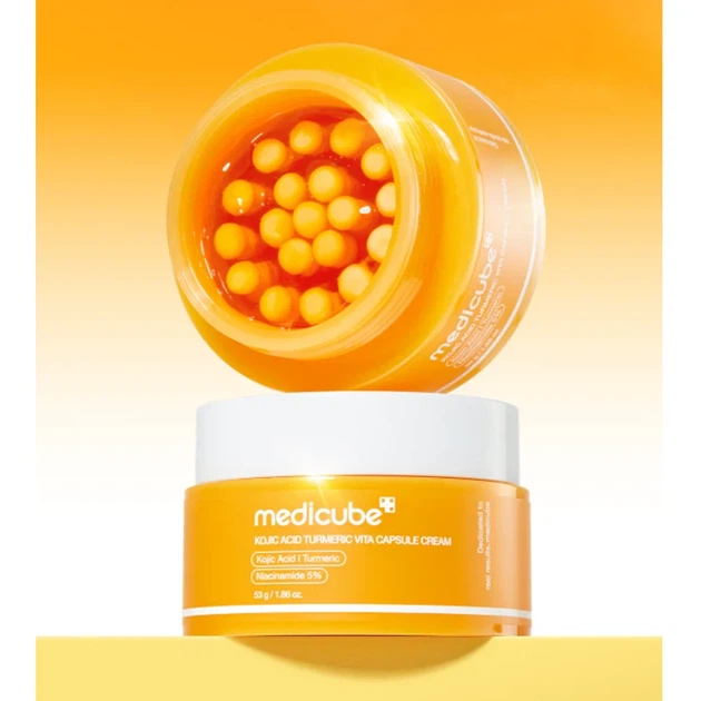 Крем для обличчя MEDICUBE Kojic Acid Turmeric Vita Capsule Cream 53 g — освітлення пігментації, вирівнювання тону та сяйво шкіри - изображение 2