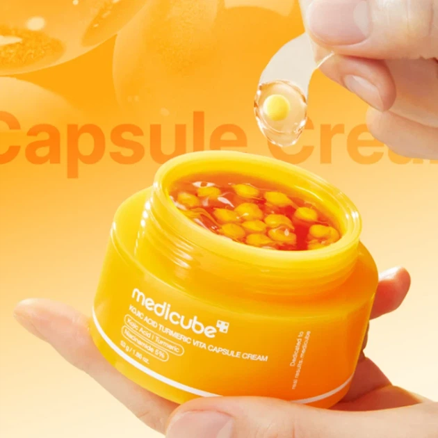 Крем для обличчя MEDICUBE Kojic Acid Turmeric Vita Capsule Cream 53 g — освітлення пігментації, вирівнювання тону та сяйво шкіри - изображение 4