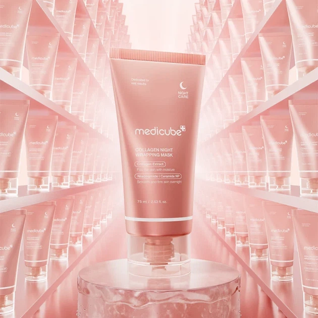 Нічна маска для обличчя MEDICUBE Collagen Night Wrapping Mask 75 ml — відновлення, пружність та інтенсивне зволоження шкіри - изображение 6