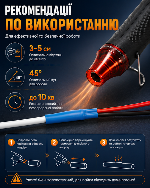 Технический термофен LS-300 300 В 200 °C для термоусадки и рукоделия - Фото 5 Технический термофен LS-300 300 В 200 °C для термоусадки и рукоделия - изображение 5