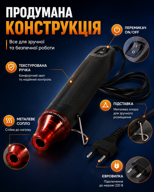 Технический термофен LS-300 300 В 200 °C для термоусадки и рукоделия - Фото 6 Технический термофен LS-300 300 В 200 °C для термоусадки и рукоделия - изображение 6