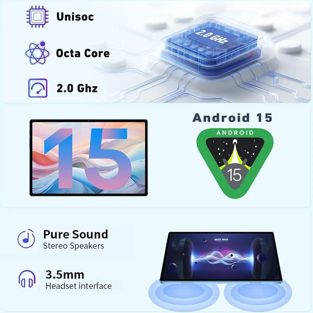 Планшет 10.1" DEERTIME E9 8+22/128Gb Android 15 8000 mAh Черно-голубой (102182577) - изображение 3