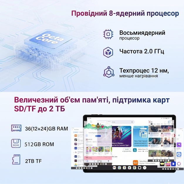 Планшет 10.6" Full HD RUSHAR M103 12+24/512Gb 4G 2-SIM 8 ядер Android 15 8000 mAh Черный (102182227) - Уценка - Фото 3 Планшет 10.6" Full HD RUSHAR M103 12+24/512Gb 4G 2-SIM 8 ядер Android 15 8000 mAh Черный (102182227) - Уценка - изображение 3