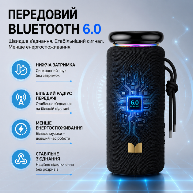 Портативна бездротова Bluetooth колонка MONSTER Glow M210 40W IPX6 блютус акустика для відпочинку дому подорожей природи та закладів потужний звук Блютуз USB TF FM радіо тривалий час роботи сумісна з Android iPhone планшетами та ноутбуками - зображення 11