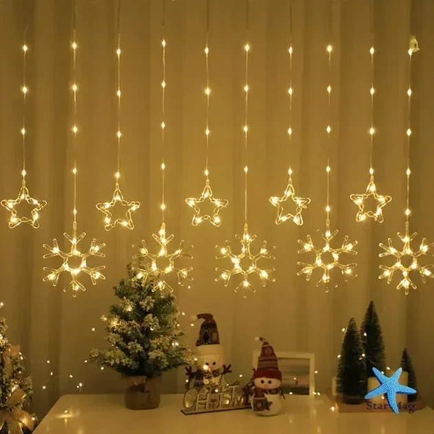 Гирлянда шторка LED Снежинка Теплый цвет - Фото 4 Гирлянда шторка LED Снежинка Теплый цвет - изображение 4