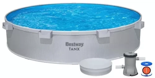 Стальной каркасный бассейн Bestway Tanx 305×61 см 3790 л круглый сборный бассейн с картриджным фильтр-насосом 1250 л/ч и тентом - изображение 6