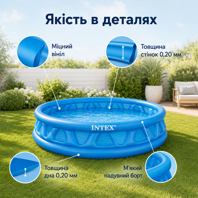 Надувной бассейн Intex Small Pools Летающая тарелка 188×46 см 790 л круглый детский бассейн с виниловой чашей для двора и дачи - Фото 4 Надувной бассейн Intex Small Pools Летающая тарелка 188×46 см 790 л круглый детский бассейн с виниловой чашей для двора и дачи - изображение 4