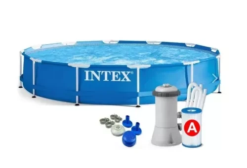 Каркасный бассейн Intex Metal Frame 366×76 см 6503 л круглый сборный бассейн с картриджным фильтр-насосом 2006 л/ч для двора - изображение 6