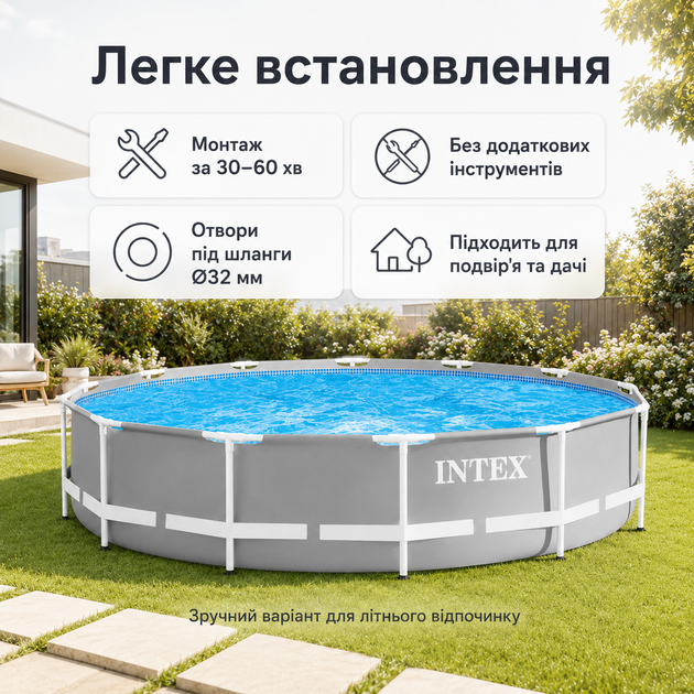 Каркасный бассейн Intex Prism Frame 366×76 см 6503 л круглый сборный бассейн с трехслойной ПВХ-чашей для двора и дачи - изображение 2