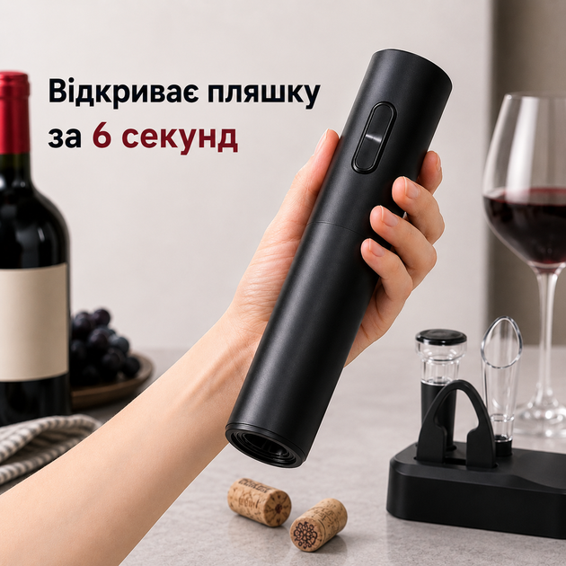 Электрический штопор для открывания вина в подарочной упаковке с аэратором, пробкой и ножом для фольги - изображение 4