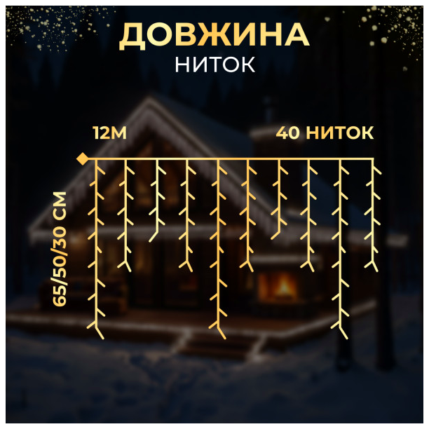 Гирлянда Бахрома 200 LED 12 м уличная черная нить для декора HM-2628 - изображение 7