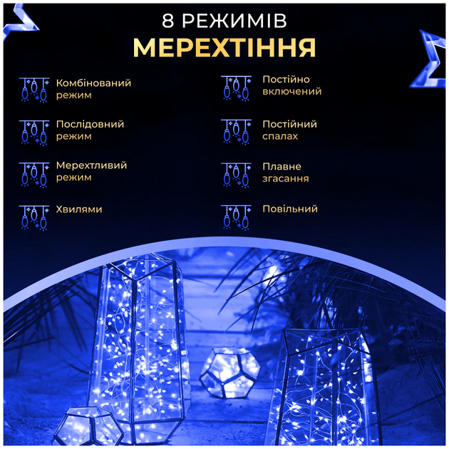 Гирлянда роса 50 метров 500 светодиодов пульт управления для дома зеленый провод синий HM-1320 - изображение 8