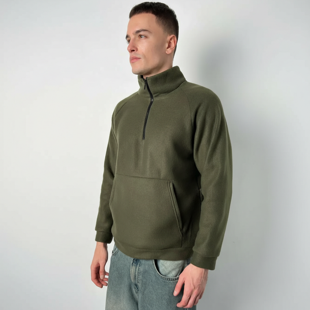 Світшот чоловічий зі стійкою трикотаж фліс хакі, L;XL - изображение 4