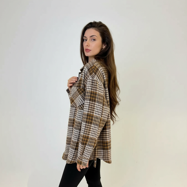 Сорочка жіноча фланель коричнево-молочна клітинка, L;XL - Фото 3 Сорочка жіноча фланель коричнево-молочна клітинка, L;XL - изображение 3