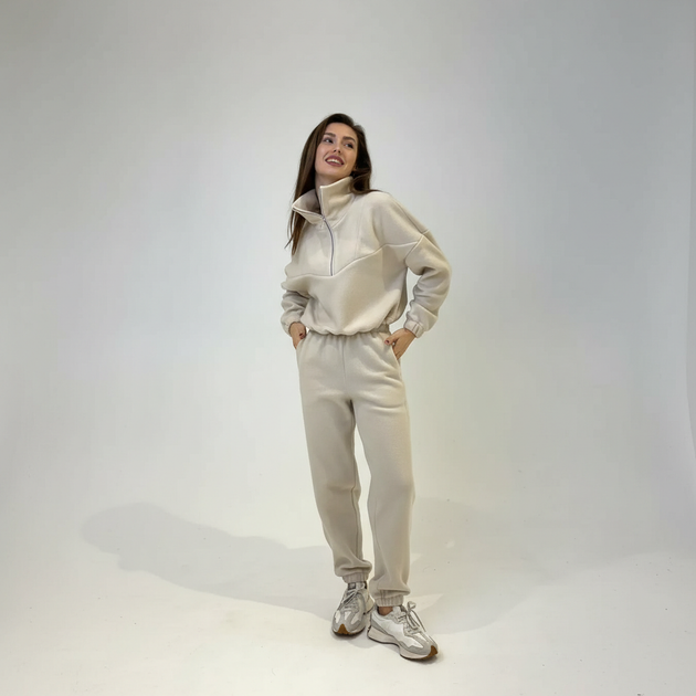 Костюм жіночий світшот та брюки трикотаж фліс св. бежевий, L-XL - Фото 1 Костюм жіночий світшот та брюки трикотаж фліс св. бежевий, L-XL - зображення 1