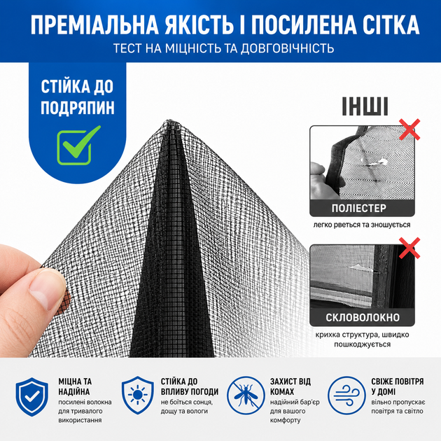 Москитная сетка на двери с магнитным закрытием 110 х 210 см - изображение 5
