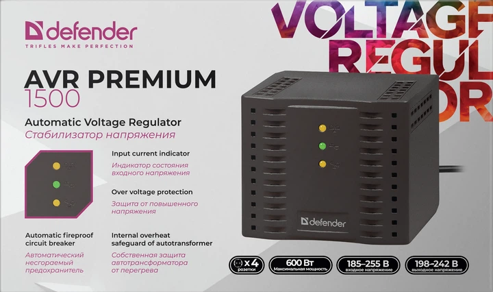 Стабілізатор напруги Defender AVR Premium 1500 600 Вт (4745090828023) - Фото 7 Стабілізатор напруги Defender AVR Premium 1500 600 Вт (4745090828023) - зображення 7