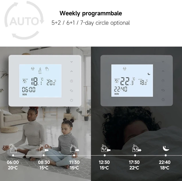 Комнатный термостат Beok BOT-W306 для газового котла, цифровой программируемый терморегулятор на батарейках AA, белый - изображение 3