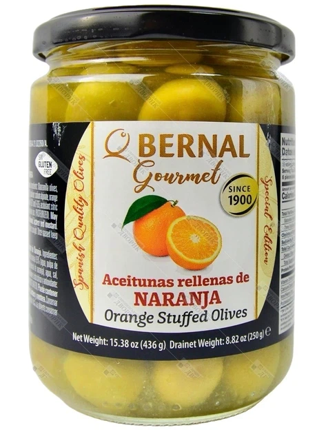 Оливки зелені фаршировані апельсином Bernal 436 г - зображення 2