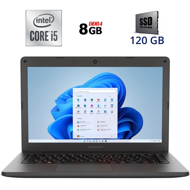 Ультрабук Medion Akoya E11412 / 14" (1366x768) TN / Intel Core i5-10210U (4 (8) ядра по 1.6 - 4.2 GHz) / 8 GB DDR4 / 120 GB SSD / Intel UHD Graphics / WebCam / NEW АКБ / Windows 11 б/в - Фото 1 Ультрабук Medion Akoya E11412 / 14" (1366x768) TN / Intel Core i5-10210U (4 (8) ядра по 1.6 - 4.2 GHz) / 8 GB DDR4 / 120 GB SSD / Intel UHD Graphics / WebCam / NEW АКБ / Windows 11 б/в - зображення 1