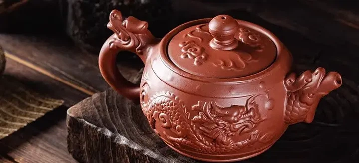 Глиняний коричневий чайник Дракон і Фенікс - зображення 2