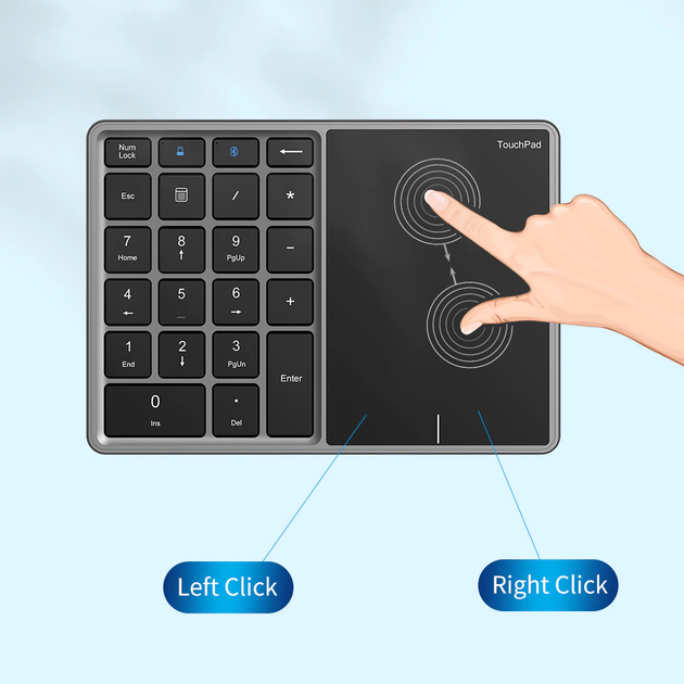 Беспроводная Bluetooth клавиатура-NumPad + TouchPad 2в1, цифровой блок кейпад и тачпад, нампед USB 2.4G для Android/iOS - изображение 4