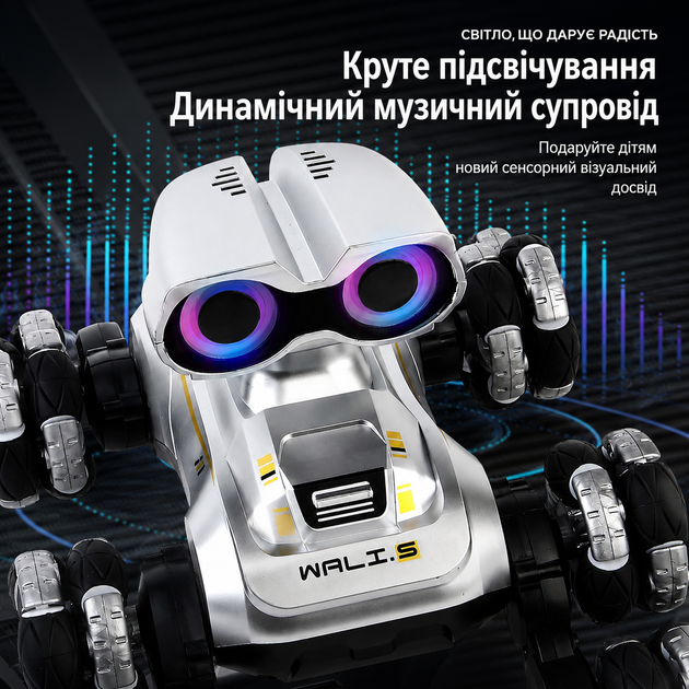 Робот на радиоуправлении Wally 8 колес, подвижные оси, подсветка, звуки, режим демонстрации - изображение 6