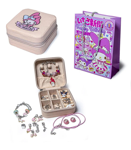 Великий подарунковий набір для дівчат Stitch × My Melody рожевий 4 в 1 Навушники + LCD планшет + Набір прикрас + Косметика - зображення 6
