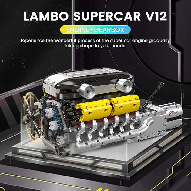 Конструктор двигателя Mould King 10202 V12 1260 деталей с электромотором — механическая модель ДВС, 12 подвижных поршней, 4-ступенчатая коробка передач, ГРМ, коленчатый вал, 37 см - Фото 5 Конструктор двигателя Mould King 10202 V12 1260 деталей с электромотором — механическая модель ДВС, 12 подвижных поршней, 4-ступенчатая коробка передач, ГРМ, коленчатый вал, 37 см - изображение 5