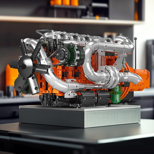 Конструктор двигун вантажівки Mould King 10200 Inline-6 Turbo з електромотором 3236 деталей — модель рядного 6-циліндрового двигун - зображення 4