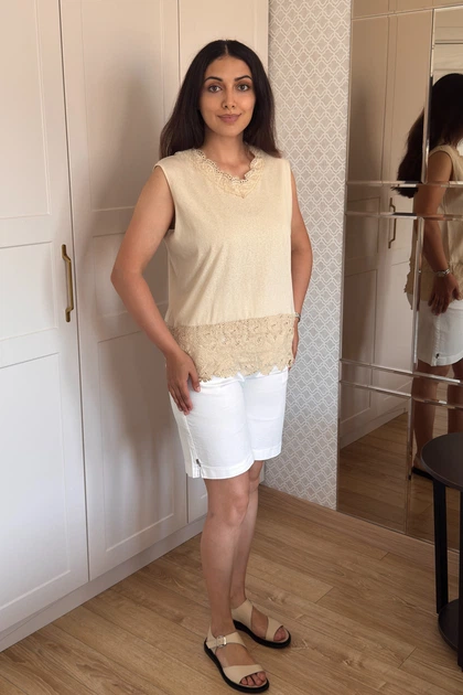 Футболка INEDIT 50052 Beige ONE SIZE - Фото 6 Футболка INEDIT 50052 Beige ONE SIZE - зображення 6