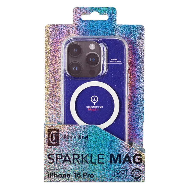 Чехол Cellularline Sparkle Mag для iPhone 15 Pro Transparent (SPARKMAGIPH15PROT) - Фото 2 Чехол Cellularline Sparkle Mag для iPhone 15 Pro Transparent (SPARKMAGIPH15PROT) - изображение 2