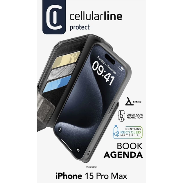 Чехол Cellularline Book Agenda для iPhone 15 Pro Max Black (BOOKAG2IPH15PRMK) - Фото 4 Чехол Cellularline Book Agenda для iPhone 15 Pro Max Black (BOOKAG2IPH15PRMK) - изображение 4