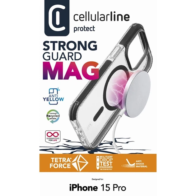 Чехол Cellularline Tetra Force Strong Guard Mag для iPhone 15 Pro Transparent with MagSafe (TETRACMAGIPH15PROT) - Фото 3 Чехол Cellularline Tetra Force Strong Guard Mag для iPhone 15 Pro Transparent with MagSafe (TETRACMAGIPH15PROT) - изображение 3