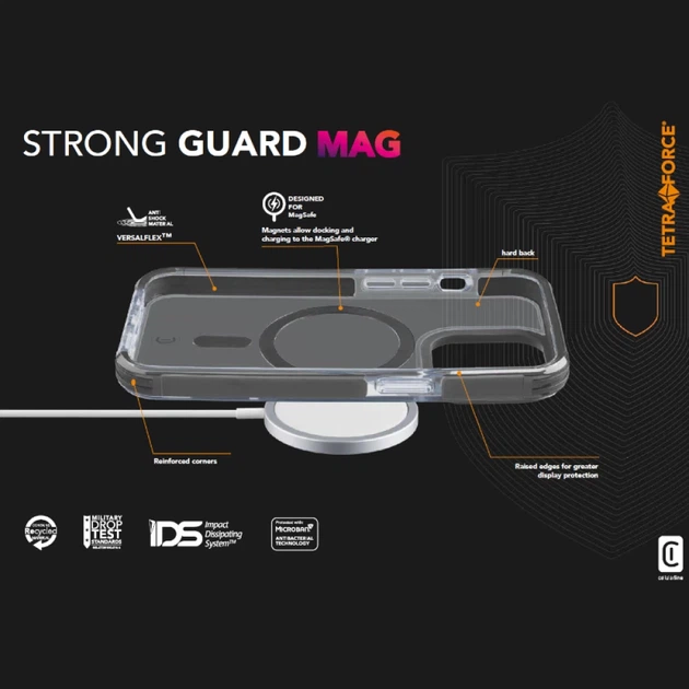 Чехол Cellularline Tetra Force Strong Guard Mag для iPhone 15 Pro Transparent with MagSafe (TETRACMAGIPH15PROT) - Фото 4 Чехол Cellularline Tetra Force Strong Guard Mag для iPhone 15 Pro Transparent with MagSafe (TETRACMAGIPH15PROT) - изображение 4