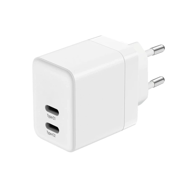 Мережевий зарядний пристрій Crong Ultra Compact GaN 2x USB-C 35W PD 3.0 White (5904310702225) - зображення 2