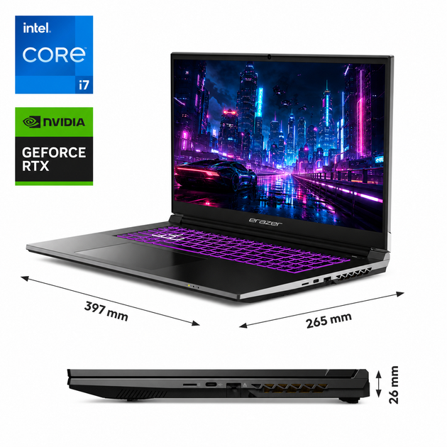 Ігровий ноутбук 17,3" Medion (Lenovo Group) Erazer Defender P50 | Intel Core i7-12650H | IPS (1920x1080) FullHD 144 Гц | RAM 16 ГБ | SSD NVME 512 ГБ | RTX 4060, 8 ГБ | Підсвітка клавіатури | Win11 (5349) - Уценка - изображение 3