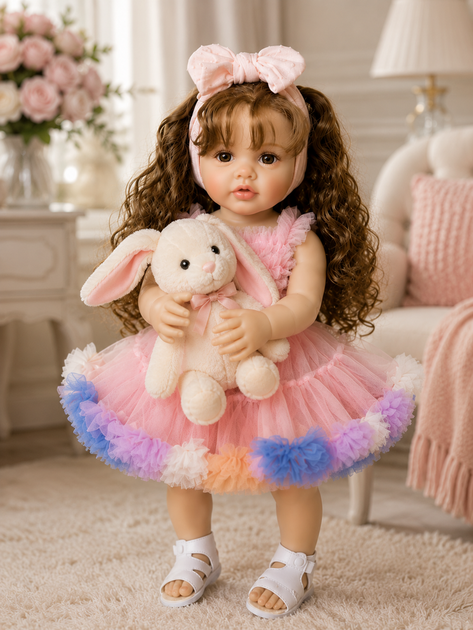 Лялька Reborn Baby Doll Monika 55 см вінілова дівчинка з кучерявим волоссям та аксесуарами, можна купати - изображение 5