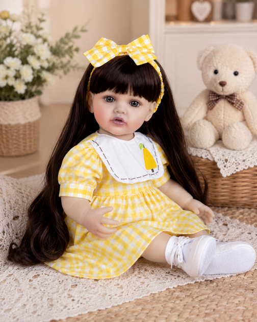 Лялька Reborn Baby Doll Maya 55 см вінілова дівчинка з довгим волоссям та аксесуарами, можна купати - изображение 3
