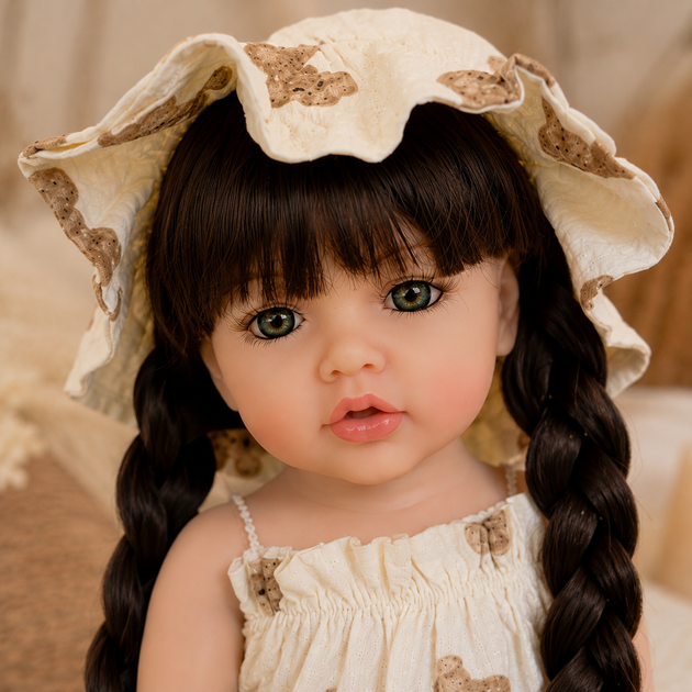 Реалістична лялька реборн Reborn Baby Doll Elise 55 см – вінілова дівчинка з довгим волоссям та аксесуарами, можна купати - изображение 2