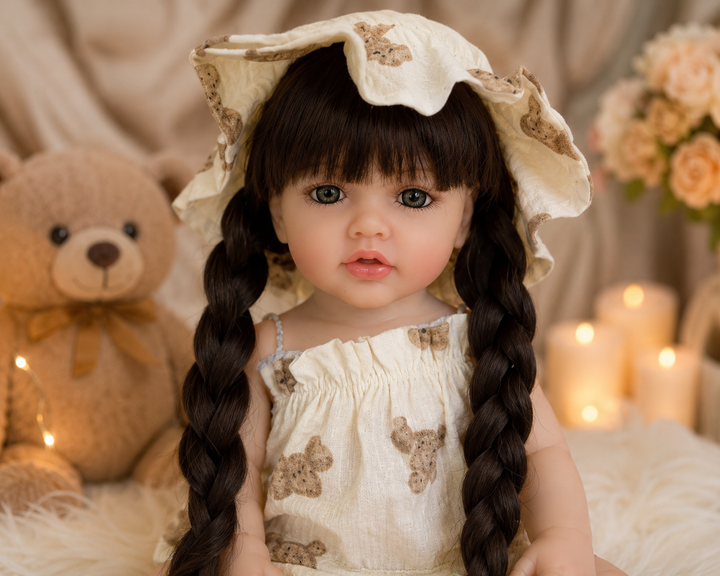 Реалістична лялька реборн Reborn Baby Doll Elise 55 см – вінілова дівчинка з довгим волоссям та аксесуарами, можна купати - изображение 3