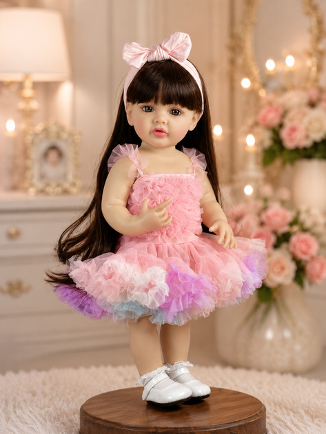 Реалістична лялька Reborn Baby Doll Victoria 55 см — вінілова дівчинка з довгим темним волоссям та аксесуарами, можна купати (RB086) - зображення 5