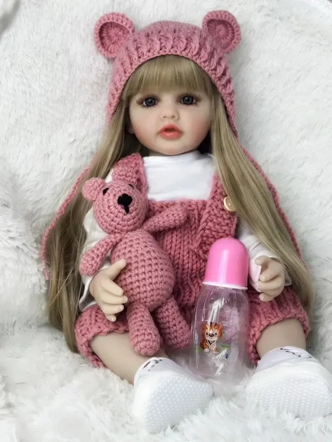 Лялька реборн Reborn Baby Doll реалістична вінілова з аксесуарами та волоссям, 55 см, можна купати (RB017) - изображение 6