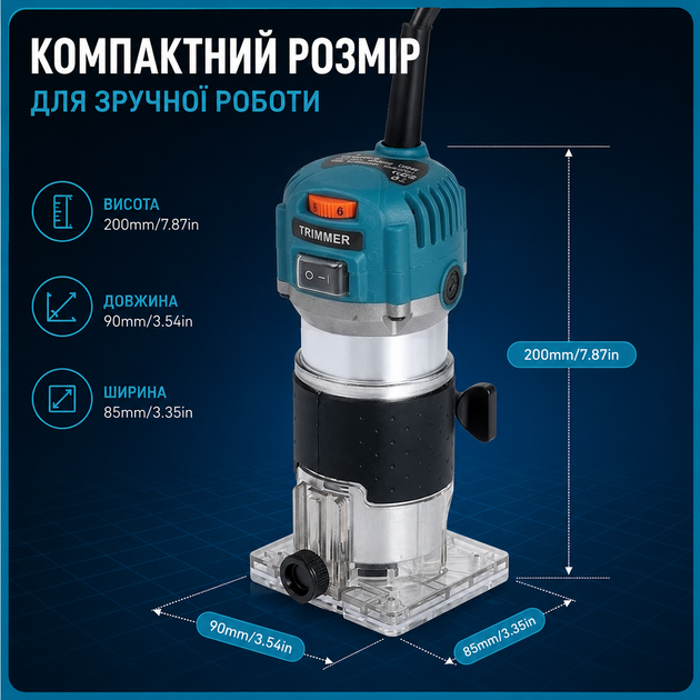 Електричний фрезер по дереву 800W 30000rpm 220V EU Plug DM-220 - зображення 5