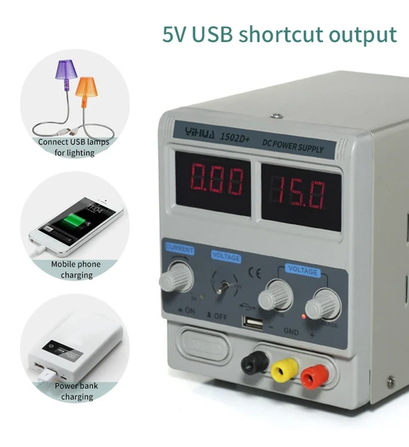 Лабораторный блок питания Yihua 1502D+ Трансформаторный / 15V / 2A / 50W + USB, цифровая индикация напряжения и тока (19465) - Фото 6 Лабораторный блок питания Yihua 1502D+ Трансформаторный / 15V / 2A / 50W + USB, цифровая индикация напряжения и тока (19465) - изображение 6