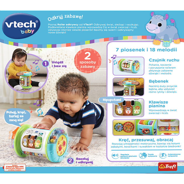 Zabawka interaktywna VTech Baby 3 w 1 Aktywnościowy wałek (3417765626234) - obraz 3