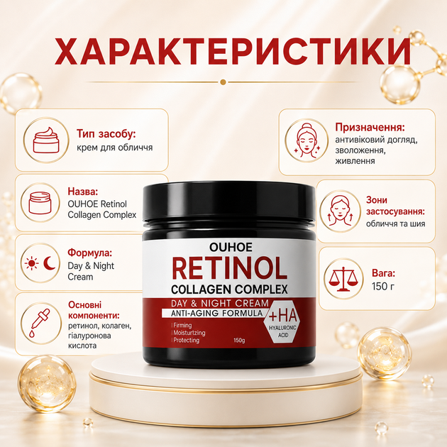 Крем для лица с ретинолом для увлажнения OUHOE Retinol Collagen complex Крем для лица ночной от морщин 180 г - изображение 9