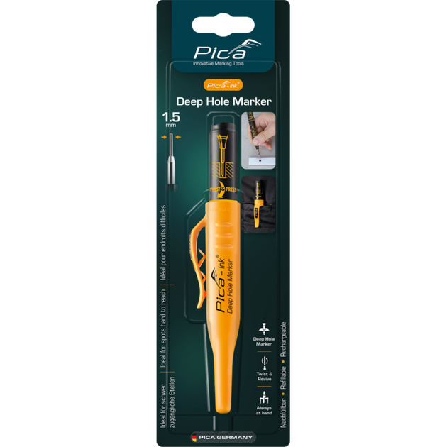 Маркер фирменный Pica 150/46 Ink Deep Hole Marker, с длинным носиком, черный - Фото 2 Маркер фирменный Pica 150/46 Ink Deep Hole Marker, с длинным носиком, черный - изображение 2