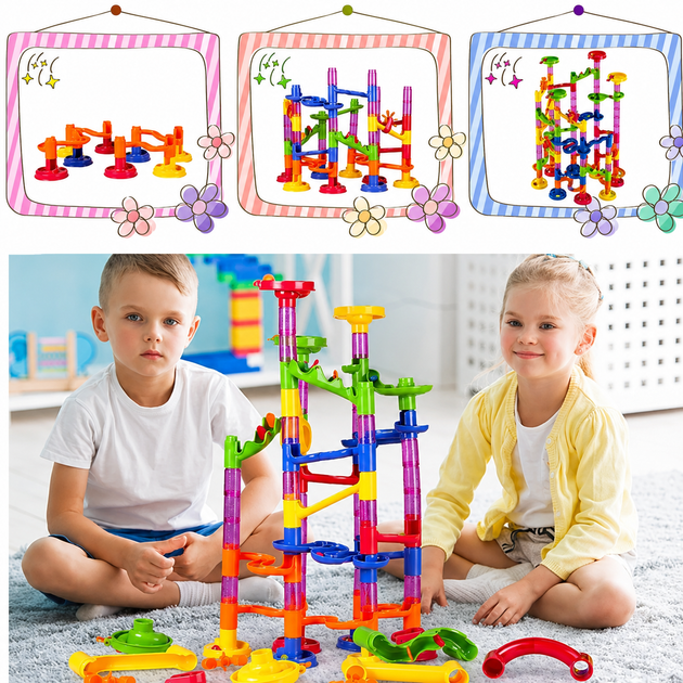 Детский конструктор - лабиринт Marble Run из труб с шариками 105 деталей (NO.678-7) - изображение 6